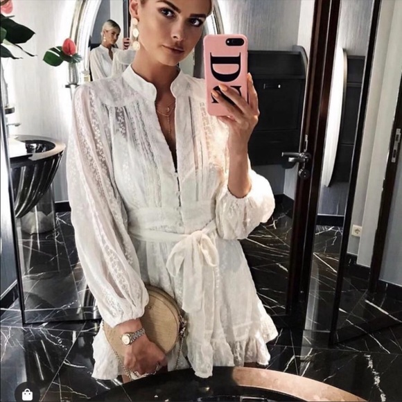 Boho Crochet Eyelet Button Up Gypsy Dress white - Picture 2 of 16